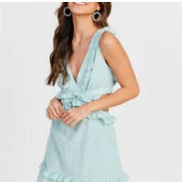 Altar'd State Green Ruffled Mini Dress Plunge Neckline - Picture 2 of 6